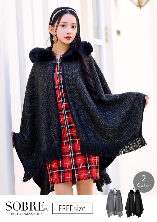 MIXニットスリットスリーブファーケープ