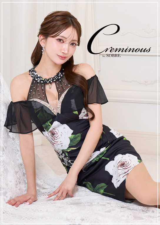 【P10倍】《Creminous》ローズプリントビジューワンピース