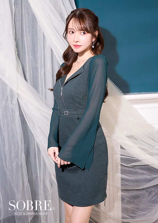 シアースリーブジップカラーワンピース