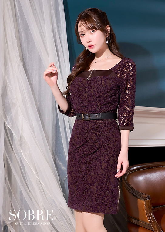 ベロアレースドレープワンピース