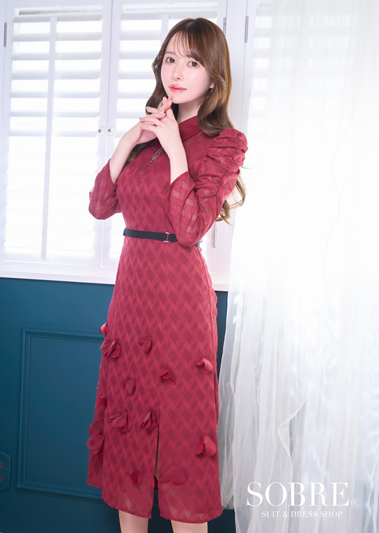 フラワージャカードミディワンピース