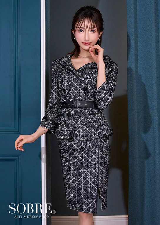 ワンショルテーラーツイードワンピース