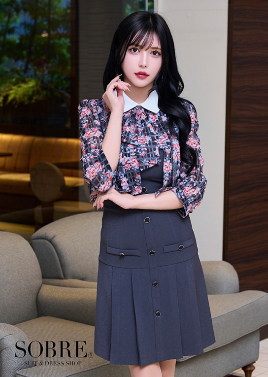 格子フラワードッキングワンピース