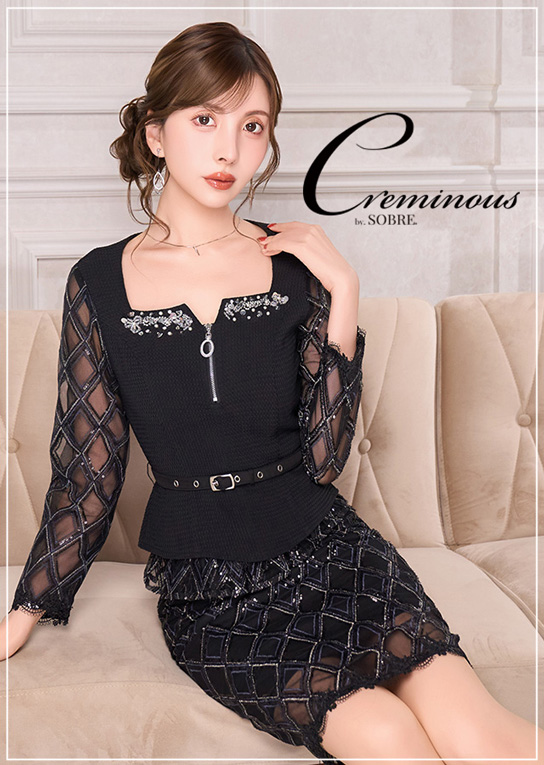【極上映え】《Creminous》ビジューデコルテ×シアーレースペプラムワンピース